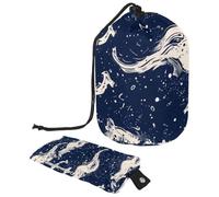 Eslifey Borsa cosmetica con coulisse, borse portatili a forma di barilotto di trucco di viaggio, ancore onde spruzzi modello mare borsa da toilette multifunzionale impermeabile di grande capacità,