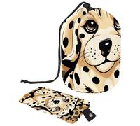 Eslifey Borsa cosmetica con coulisse, borse portatili a forma di barilotto di trucco di viaggio, borsa da toilette multifunzionale impermeabile del modello del leopardo del cucciolo di cane del,