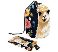 Eslifey Borsa cosmetica con coulisse, borse portatili a forma di barilotto di trucco di viaggio, borsa da toilette multifunzionale impermeabile del secchio del modello floreale della margherita