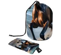 Eslifey Borsa cosmetica con coulisse, borse portatili a forma di barilotto di trucco di viaggio, cavallo in esecuzione in acqua borsa da toilette multifunzionale impermeabile di grande capacità,