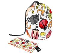 Eslifey Borsa cosmetica da viaggio a barile, borsa multifunzionale per articoli da toeletta con tasca portaoggetti rotonda, elementi giapponesi Maneki Neko, Multicolore, 9.9x6.9in/25.2x17.6cm