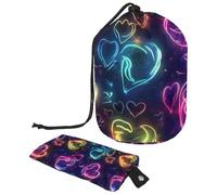 Eslifey Borsa cosmetica da viaggio barile, borsa multifunzionale per articoli da toeletta con tasca rotonda per riporre oggetti, cuori al neon colorati, Multicolore, 9.9x6.9in/25.2x17.6cm