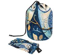 Eslifey Borsa cosmetica del cordoncino, borse portatili di trucco di viaggio a forma di barile, gufo animale lascia la borsa multifunzionale impermeabile dell'attrezzatura da toilette del secchio di