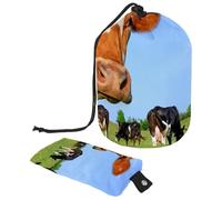 Eslifey Borsa per cosmetici da viaggio, borsa da trucco a barile, borsa multifunzionale per articoli da toeletta con tasca rotonda per riporre oggetti, mucca contro un pascolo, Multicolore 1.,