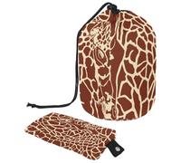 Eslifey Borsa per cosmetici da viaggio, borsa da trucco a barile, borsa multifunzionale per articoli da toeletta con tasca portaoggetti rotonda, stampa a pelle di giraffa, Multicolore,