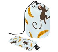 Eslifey Borsa per cosmetici da viaggio, borsa per il trucco a botte, borsa multifunzionale per articoli da toeletta con tasca portaoggetti rotonda, motivo a banana gialla con scimmie felici,