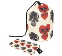 Eslifey Borsa per cosmetici da viaggio, borsa per il trucco a botte, borsa multifunzionale per articoli da toeletta con tasca portaoggetti rotonda, motivo teschio d'amore, Multicolore,