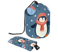 Eslifey Borsa per cosmetici da viaggio, borsa per il trucco, borsa multifunzionale per articoli da toeletta con tasca rotonda, con simpatico motivo pinguino in stile cartone animato, Multicolore,