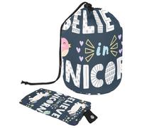 Eslifey Borse cosmetiche da viaggio borsa per il trucco, borsa multifunzionale per articoli da toeletta borse a secchiello con tasca organizer rotonda, unicorni volanti, Multicolore,