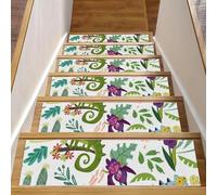Eslifey Camaleonti, gradini per scale in legno, motivo tropicale, fiori primaverili, per scale, 76,2 x 20,3 cm, antiscivolo, per interni, per cani, bambini, anziani, con adesivo riutilizzabile