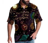 Eslifey Camicia da uomo con bottoni a maniche corte, pianeti del sistema solare e satelliti, multicolore, M