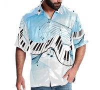 Eslifey Camicia da uomo con bottoni a maniche corte, tastiera pianoforte, multicolore, L