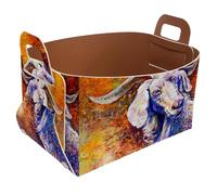 Eslifey Cestino portaoggetti pieghevole, piccolo, 21,6 x 14 x 13 cm, cestino pieghevole con manici per mensole, asilo nido, armadio, ripostiglio, organizzazione lavanderia, ritratto di capra dipinto a