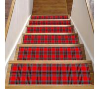 Eslifey Christmas Red Green B; ue - Gradini per scale in legno, antiscivolo, per interni, 76,2 x 20,3 cm, per cani, bambini, anziani, con adesivo riutilizzabile, confezione da 15