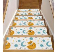 Eslifey Collapse - Tappetini per scale in legno, motivo volpi, luna blu, nuvole, stelle, per scale, per interni, antiscivolo, per cani, bambini, anziani, con adesivo riutilizzabile, confezione da 15