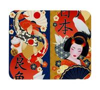 Eslifey Comodo tappetino per il mouse da scrivania, con geisha giapponese, carpe, gru, gatto fortunato, tappetino per mouse da scrivania, 21 x 25 cm, base in gomma antiscivolo, migliora velocità e