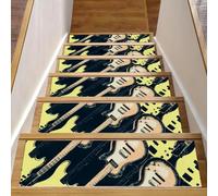 Eslifey Confezione da 15 tappetini antiscivolo per scale da interni, per gradini in legno, bordi per scale, per bambini, anziani e animali domestici, con adesivo riutilizzabile, chitarra musicale