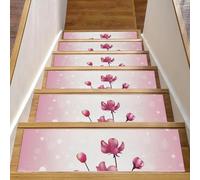 Eslifey Confezione da 15 tappetini antiscivolo per scale da interni, per gradini in legno, bordi per scale, per bambini, anziani e animali domestici, con adesivo riutilizzabile, fiori rosa magici