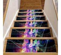 Eslifey Confezione da 15 tappetini antiscivolo per scale da interni, per gradini in legno, bordi per scale, per bambini, anziani e animali domestici, con adesivo riutilizzabile, onde colorate e note
