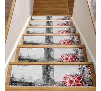 Eslifey Confezione da 15 tappetini antiscivolo per scale da interni, per gradini in legno, bordi per scale, per bambini, anziani e animali domestici, con adesivo riutilizzabile, motivo: Big Ben di