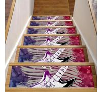 Eslifey Confezione da 15 tappetini antiscivolo per scale da interni, per gradini in legno, bordi per scale, per bambini, anziani e animali domestici, con adesivo riutilizzabile, motivo: chitarra a