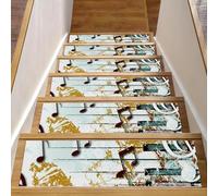 Eslifey Confezione da 15 tappetini antiscivolo per scale da interni, per gradini in legno, bordi per scale, per bambini, anziani e animali domestici, con adesivo riutilizzabile, note musicali retrò