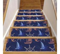 Eslifey Confezione da 15 tappetini antiscivolo per scale da interni, per gradini in legno, bordi per scale, per bambini, anziani e animali domestici, con adesivo riutilizzabile, motivo: bussola, barca