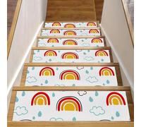Eslifey Confezione da 15 tappetini antiscivolo per scale da interni, per gradini in legno, bordi per scale, per bambini, anziani e animali domestici, con adesivo riutilizzabile, sole e nuvole colorate