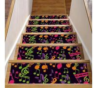 Eslifey Confezione da 15 tappetini antiscivolo per scale da interni, per gradini in legno, bordi per scale, per bambini, anziani e animali domestici, con adesivo riutilizzabile, note musicali colorate