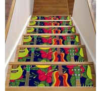 Eslifey Confezione da 15 tappetini antiscivolo per scale da interni, per gradini in legno, bordi per scale, per bambini, anziani e animali domestici, con adesivo riutilizzabile, motivo chitarra
