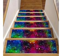 Eslifey Confezione da 15 tappetini antiscivolo per scale da interni, per gradini in legno, bordi per scale per bambini e animali domestici, con adesivo riutilizzabile, galassia universo, cielo
