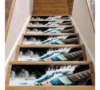 Eslifey Confezione da 15 tappetini antiscivolo per scale da interni, per gradini in legno, bordi per scale, per bambini, anziani e animali domestici, con adesivo riutilizzabile, musica con chitarra