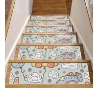 Eslifey Confezione da 15 tappetini antiscivolo per scale da interni, per gradini in legno, bordi per scale per bambini e animali domestici, con adesivo riutilizzabile, scarabocchiare nuvole, stella