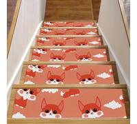 Eslifey Confezione da 15 tappetini antiscivolo per scale da interni, per gradini in legno, bordi per scale, per bambini, anziani e animali domestici, con adesivo riutilizzabile, motivo volpe e nuvole