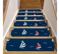 Eslifey Confezione da 15 tappetini antiscivolo per scale da interni, per gradini in legno, bordi per scale, per bambini, anziani e animali domestici, con adesivo riutilizzabile, motivo barca a vela