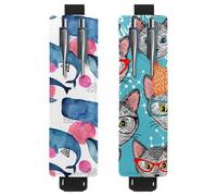 Eslifey Confezione da 2 portapenne portatili con farfalle dorate, motivo animali volanti, portapenne per 2 o 3 penne, fascia elastica regolabile, rimovibile, Multicolore 9, 6.1x1.8in/15.4x4.6cm