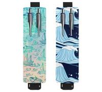 Eslifey Confezione da 2 portapenne portatili, motivo onde marine, custodia per penne per 2 o 3 penne, fascia elastica regolabile, rimovibile, Multicolore 4, 6.1x1.8in/15.4x4.6cm