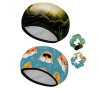 Eslifey Cuffia da doccia riutilizzabile con elastici per capelli, da donna, impermeabile, elastica, per capelli lunghi, foresta oscura incantata, 2 pezzi