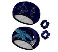 Eslifey Cuffia da doccia riutilizzabile con elastici per capelli da donna, impermeabile, elastica, per capelli lunghi, simboli zodiacali e costellazioni, 2 pezzi