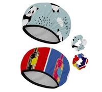 Eslifey Cuffia da doccia riutilizzabile con elastici per capelli da donna, impermeabile, elastica, per capelli lunghi, motivo panda felice volante, cielo, nuvole, stelle, pioggia, blu, 2 pezzi