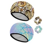 Eslifey Cuffia da doccia riutilizzabile con elastici per capelli da donna, impermeabile, elastica, per capelli lunghi, acquerello, albero di Natale, anelli, renna, illustrazione