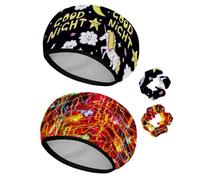 Eslifey Cuffia da doccia riutilizzabile con elastici per capelli da donna, impermeabile, elastica, per capelli lunghi, buona notte, unicorno, luna, stella, sonno, 2 pezzi