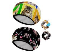 Eslifey Cuffia da doccia riutilizzabile con elastici per capelli, da donna, impermeabile, elastica, per capelli lunghi, motivo ritratti di gatti, 2 pezzi