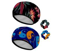 Eslifey Cuffia da doccia riutilizzabile con elastici per capelli da donna, impermeabile, elastica, per capelli lunghi, vintage, tropicale, pappagallo, ibisco, strelitzia, fiori, foglie di palma, 2