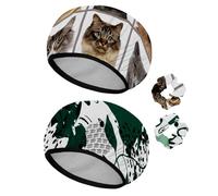 Eslifey Cuffia da doccia riutilizzabile con elastici per capelli, da donna, impermeabile, elastica, per capelli lunghi, con nove teste di gatto che ti guardano