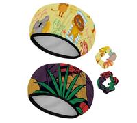 Eslifey Cuffia da doccia riutilizzabile con elastici per capelli da donna, impermeabile, elastica, per capelli lunghi, animali da spiaggia, panda, elefante, orso, pinguino, bradipo, koala, leone, 2