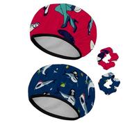 Eslifey Cuffia da doccia riutilizzabile con elastici per capelli da donna, impermeabile, elastica, per capelli lunghi, con motivo retrò pop e calze da donna, 2 pezzi