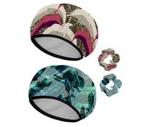 Eslifey Cuffia da doccia riutilizzabile con elastici per capelli, da donna, impermeabile, elastica, per capelli lunghi, motivo stormo di delfini sott'acqua, 2 pezzi