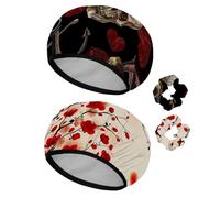 Eslifey Cuffia da doccia riutilizzabile con elastici per capelli da donna, impermeabile, elastica, per capelli lunghi, con teschio umano e motivo a cuore, 2 pezzi