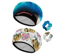 Eslifey Cuffia da doccia riutilizzabile con elastici per capelli da donna, impermeabile, elastica, per capelli lunghi, ragazzo tirato grande lampadina mezza sepolta terra notte cielo stelle spazio